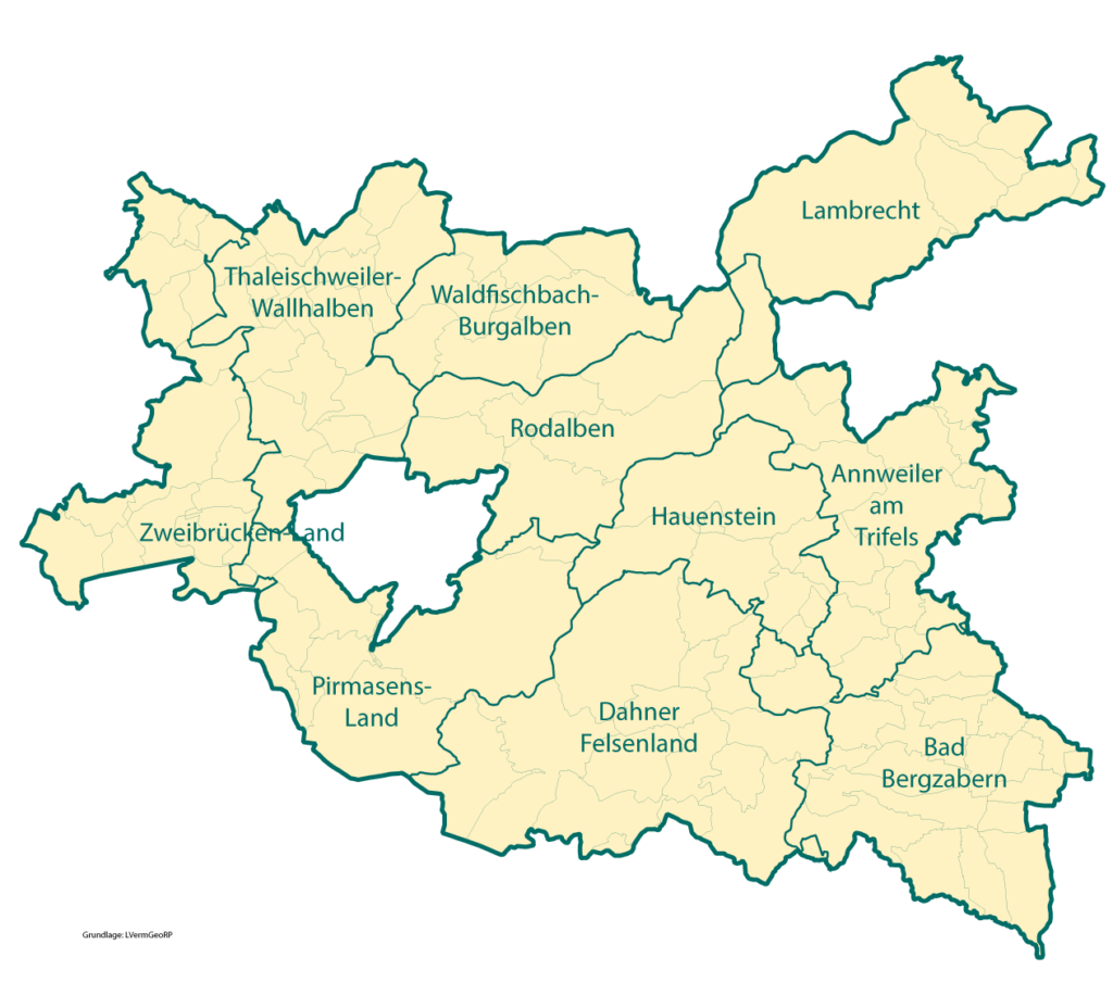 Karte des Gebietes der LAG Pfälzerwald plus